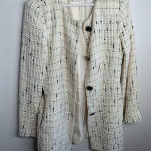 Zara NWOT Long Cream Tweed Jacket, Size Large